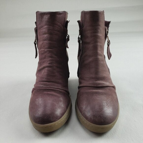 Miz Mooz Alexandra Ankle Boot Womens 7.5-8 EU 38 Brown Leather Side Zip Wedge - Picture 5 of 11